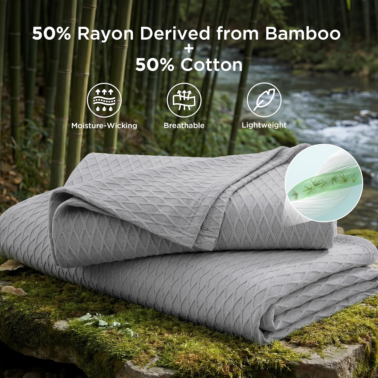 Cooling Bamboo Rayon Throw Blanket for Hot Sleepers - Lightweight Summer Comfort