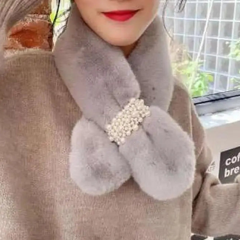 Elegant Plush Pearl-Embellished Winter Wrap