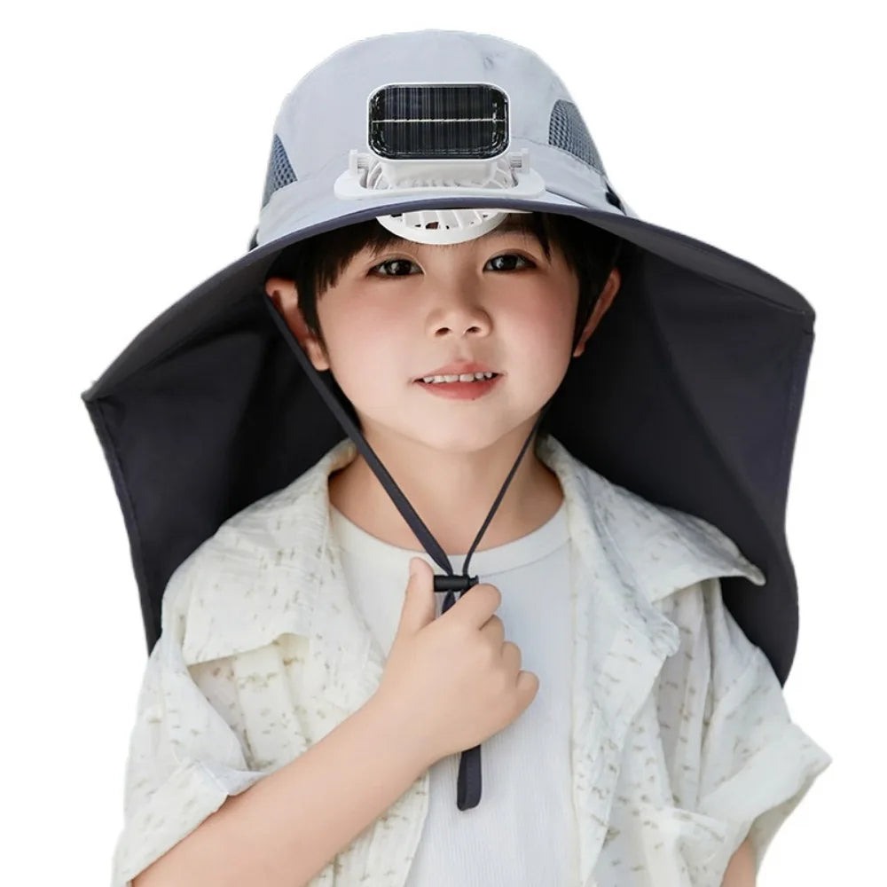 Kids' Sunshade Hat with Built-in Solar Cooling Fan