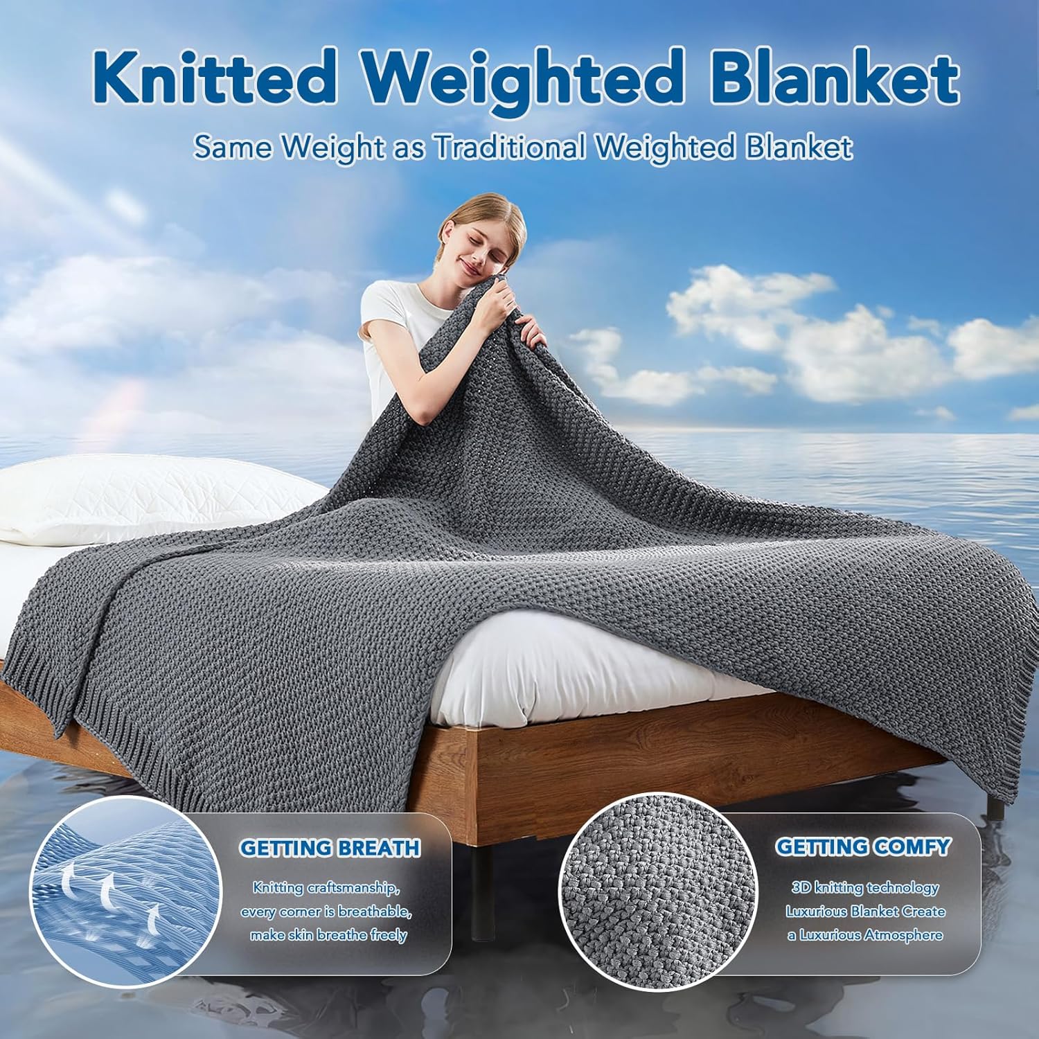 Soft Knitted Weighted Blanket with Cooling Microfiber for Year-Round Comfort