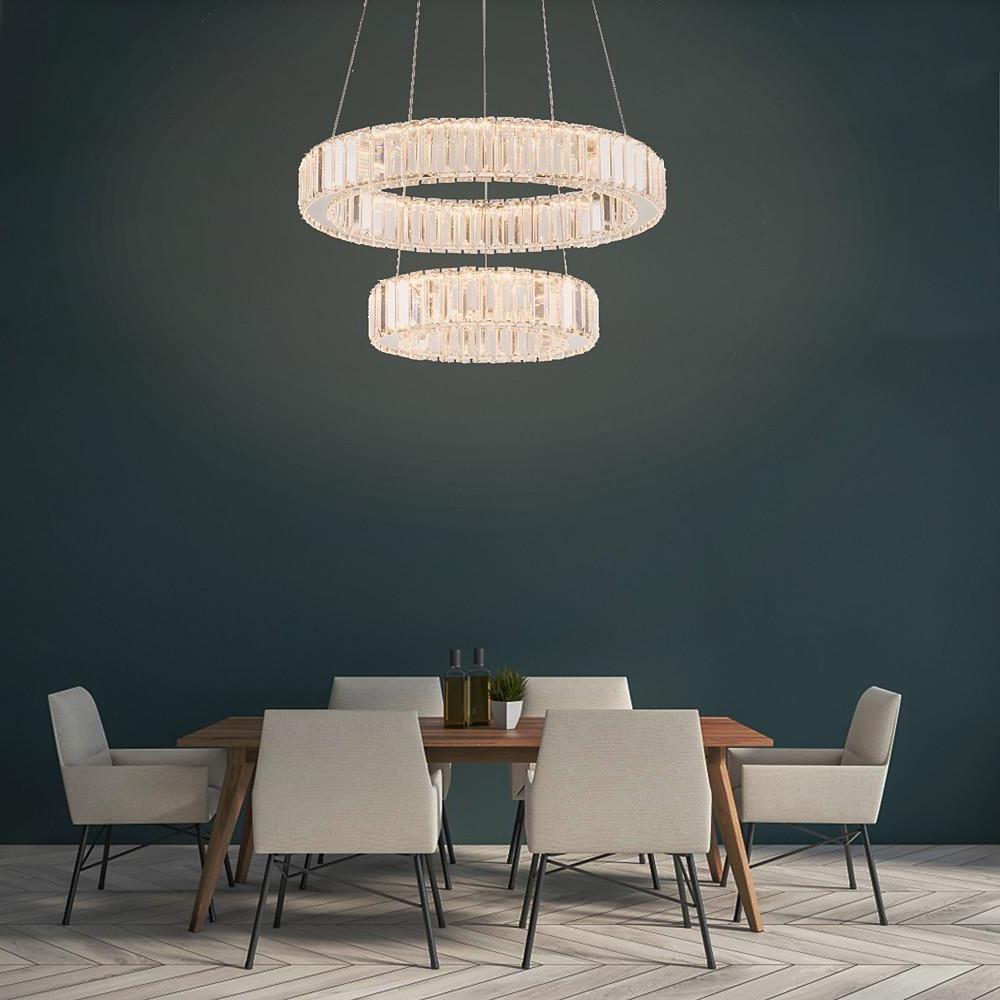 20'' LED 1-Light LED Eye Protection Crystal Adjustable Creative Chandelier LED Chic & Modern Metal Crystal Geometrical Circle Novelty Circle Design