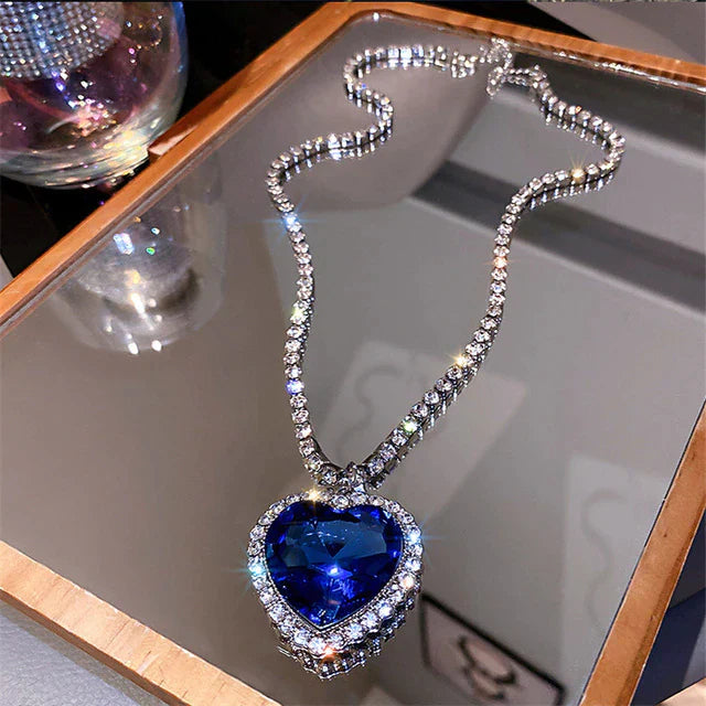 Radiant Heart Pendant Necklace in Silver with Blue Zirconia