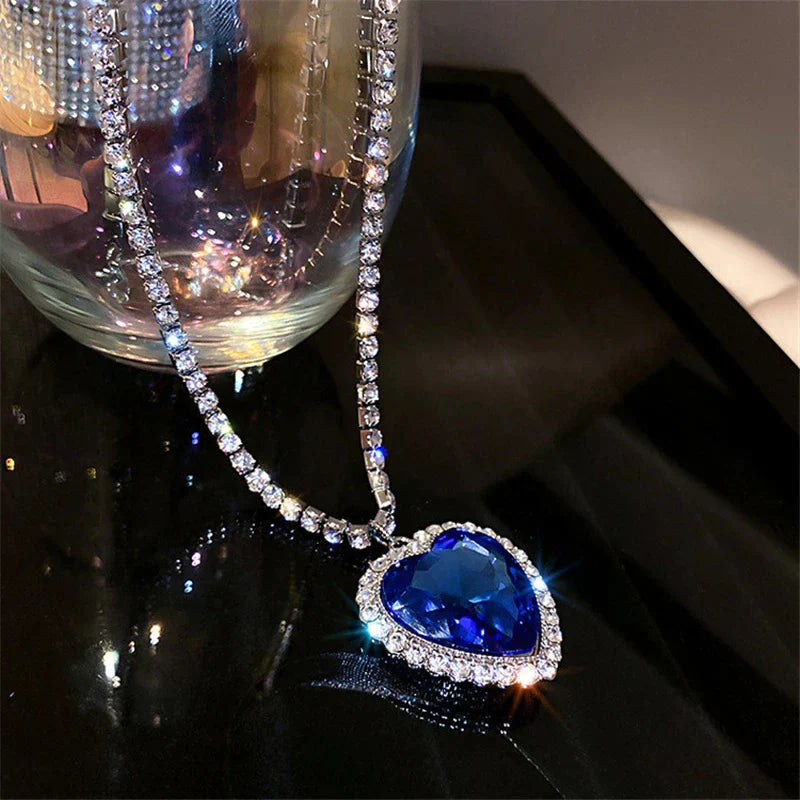 Radiant Heart Pendant Necklace in Silver with Blue Zirconia