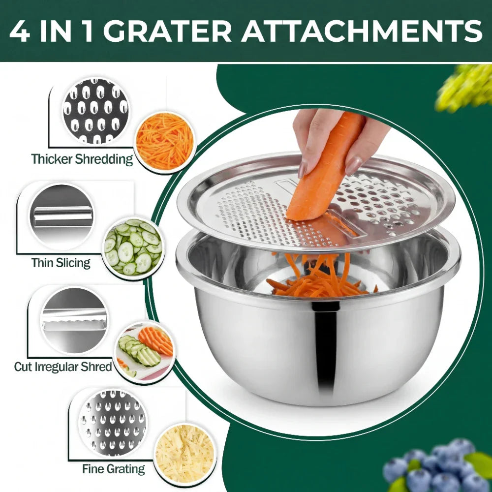 3-in-1 Grater, Sieve, and Stainless Steel Mixing Bowls Set