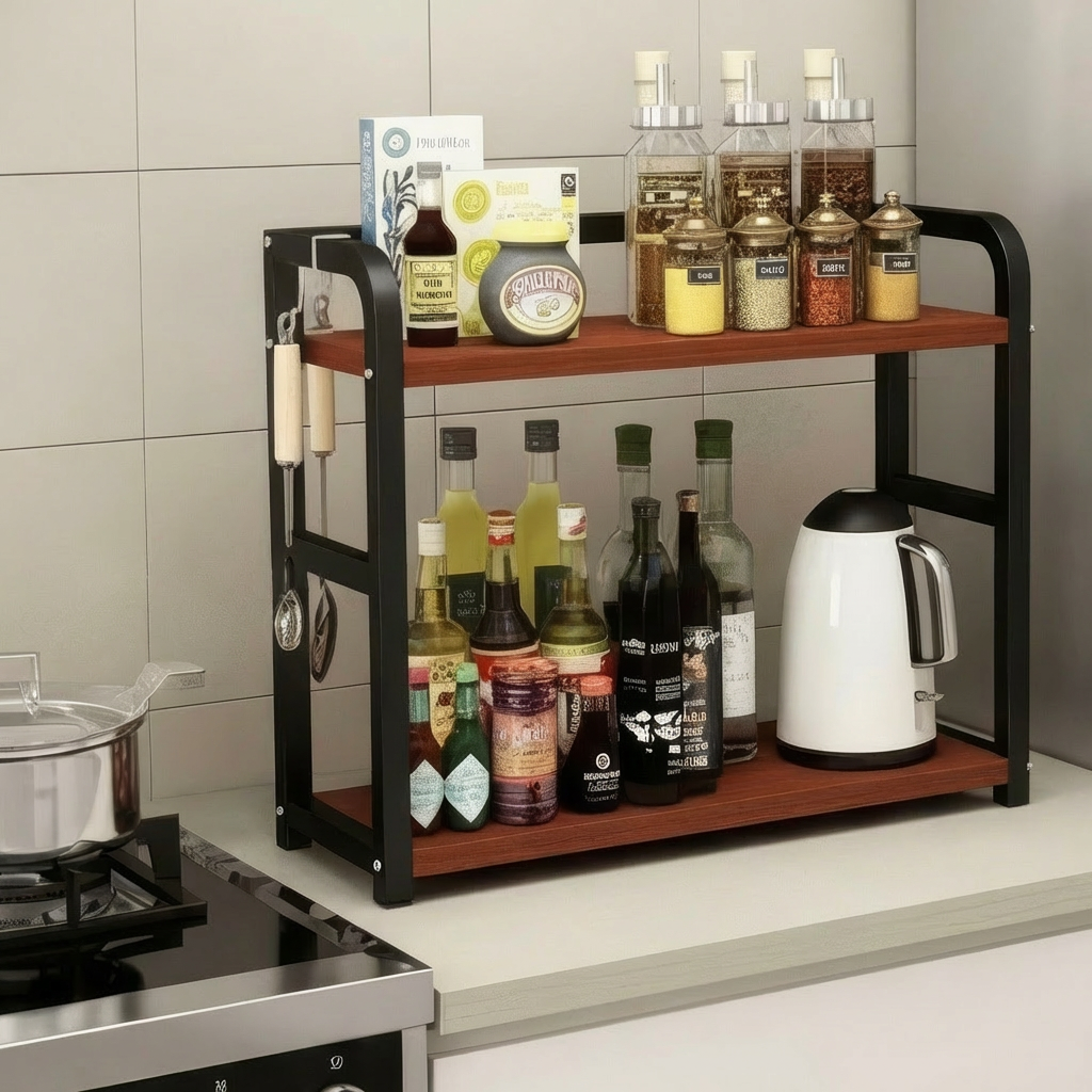Double-Tiered Spice Rack for Smart Kitchen Organization