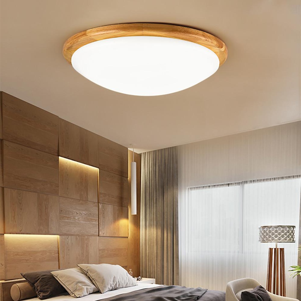 14'' LED 1-Light Dimmable Flush Mount Lights Nordic Style LED Wood Bamboo PVC Dimmable Ceiling Lights-dazuma