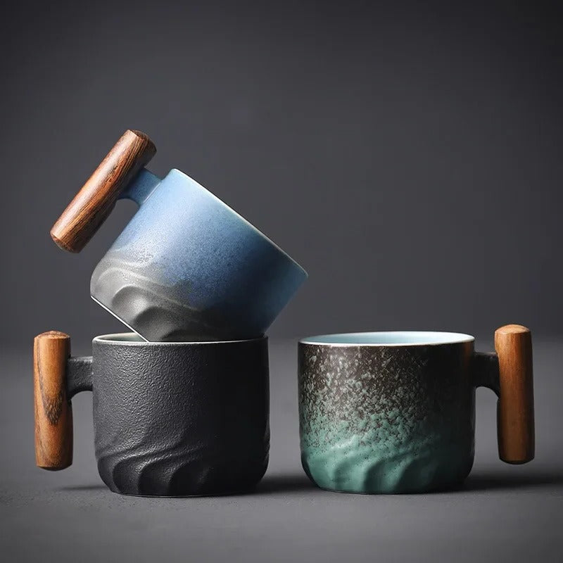 Espresso Cups with Wooden Handle - Vintage Style