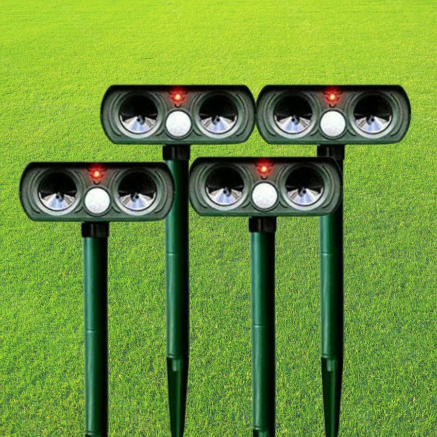 Solar-Powered Motion-Activated Animal Repeller for Gardens