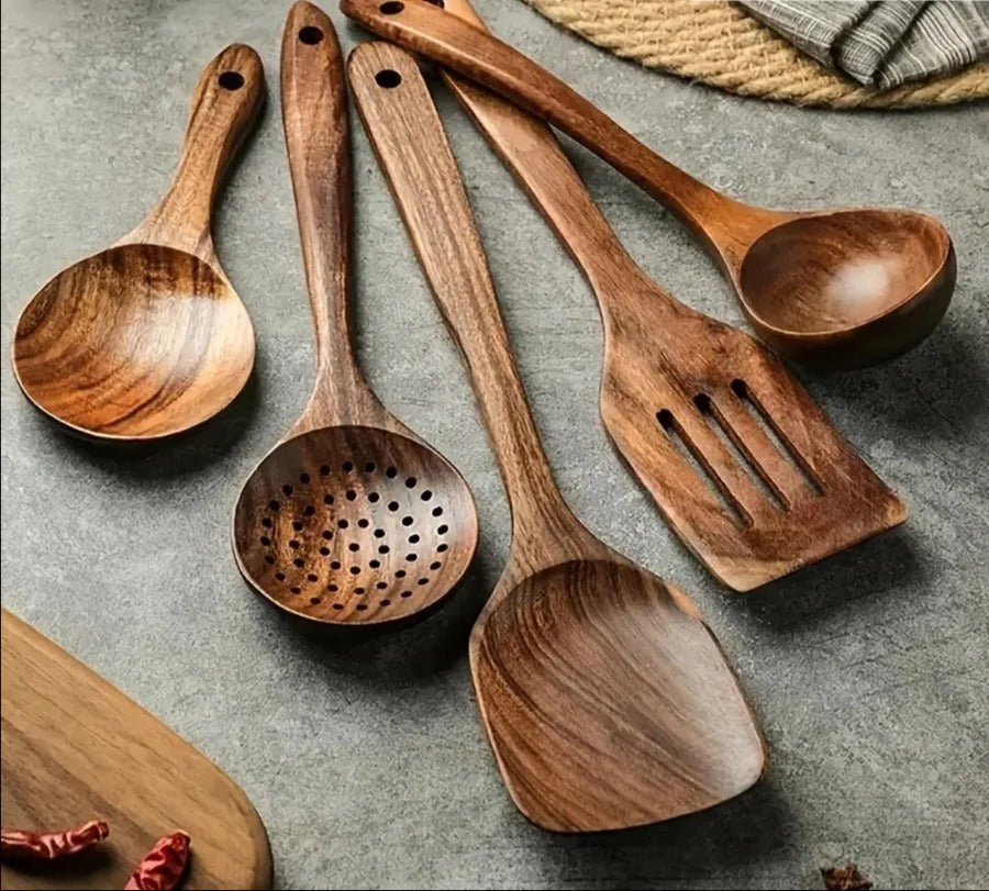 Sustainable Teak Wood Cooking Utensil Collection