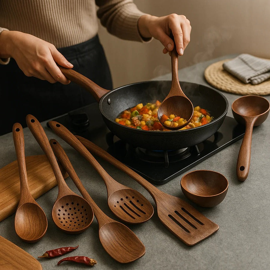 Sustainable Teak Wood Cooking Utensil Collection