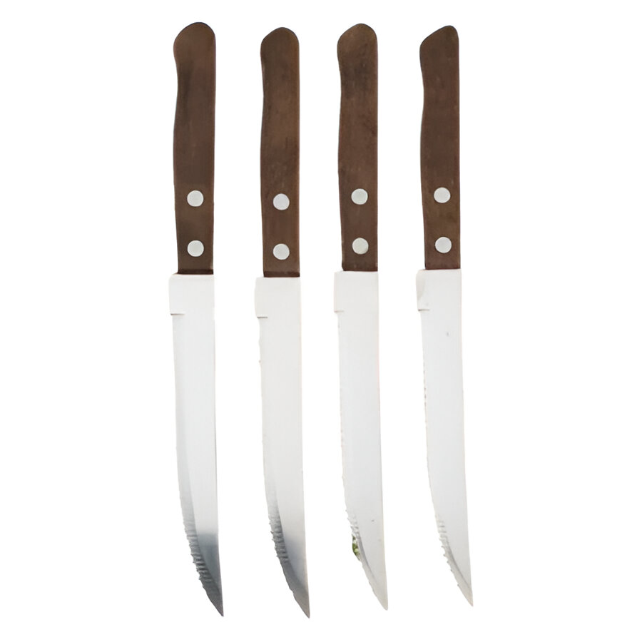 Elegant Stainless Steel Steak Knife Collection with Wooden Grip