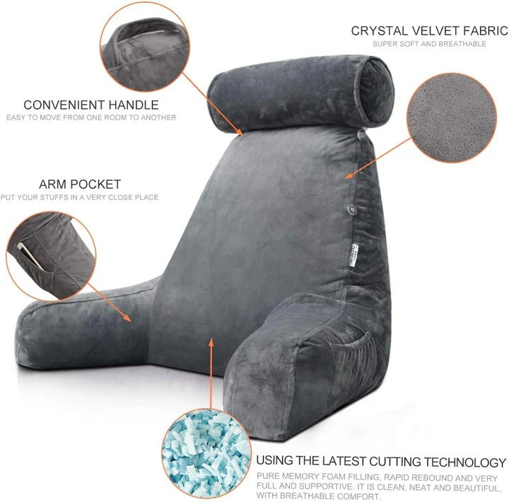 Cozy Support Pillow with Armrests for Reading and Relaxation