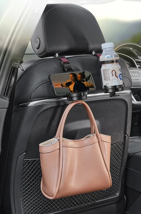 Multi-Functional Headrest Organizer with Drink and Phone Holder