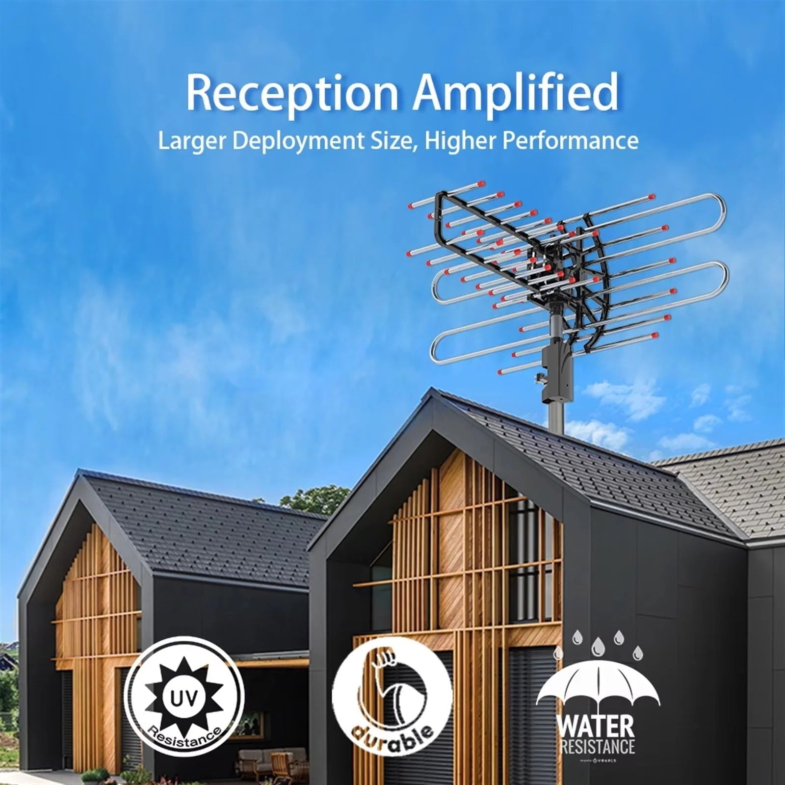 Versatile Outdoor TV Antenna with Dual Frequency and 360° Rotation