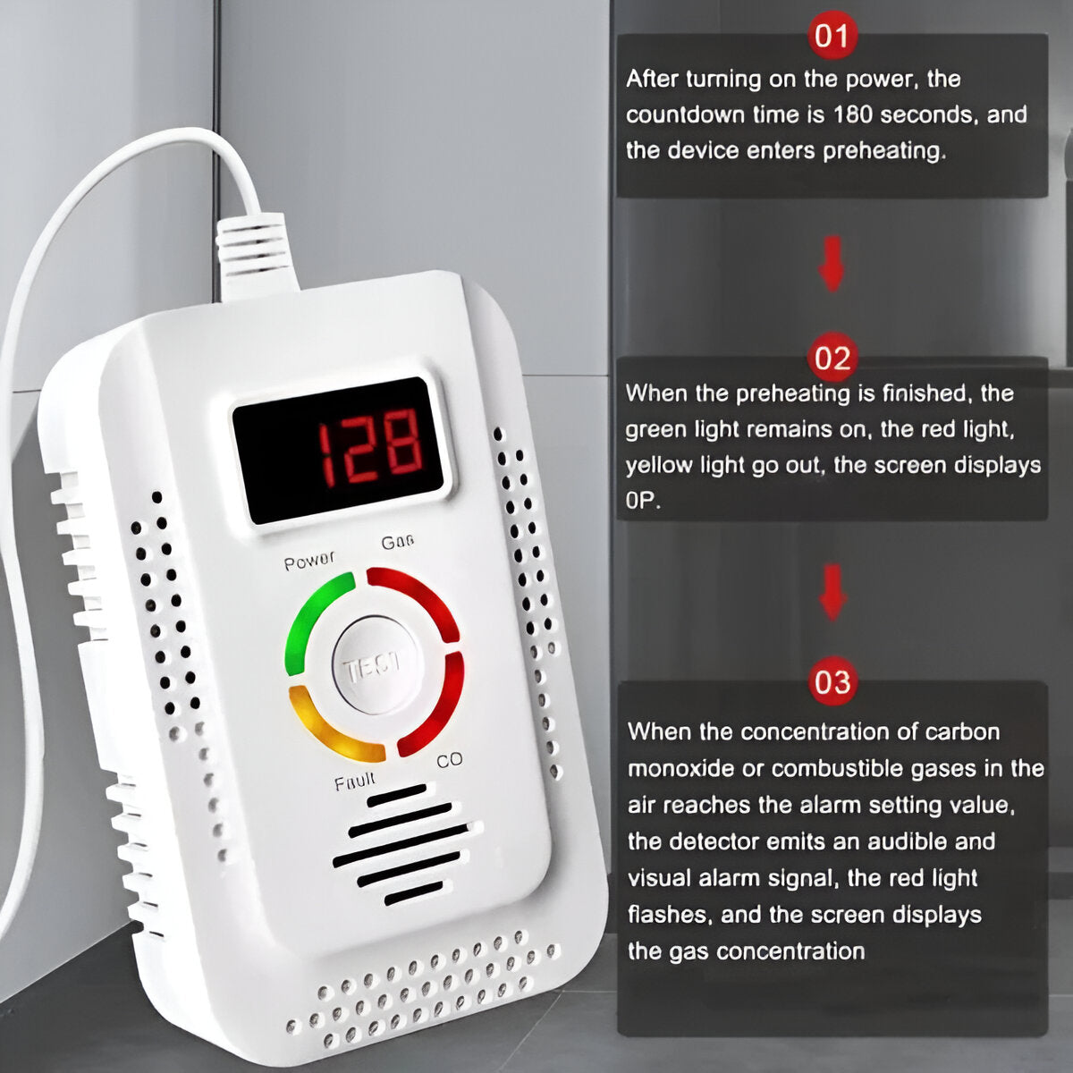 Gas and Carbon Monoxide Detector for Home Use – Plug-In Device