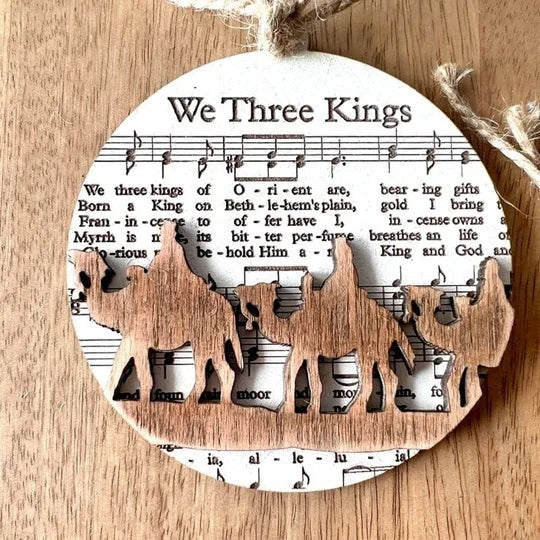 Collection of Ornaments Featuring Nativity Music Sheets