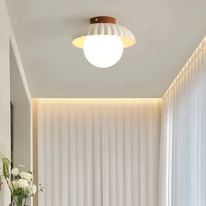 Elegant Iron Ceiling Light with Soft Cream Glass Shade