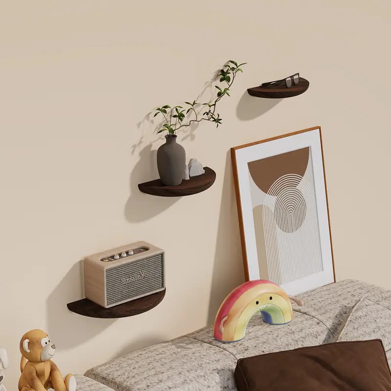 Curved Natural Wood Floating Display Shelf