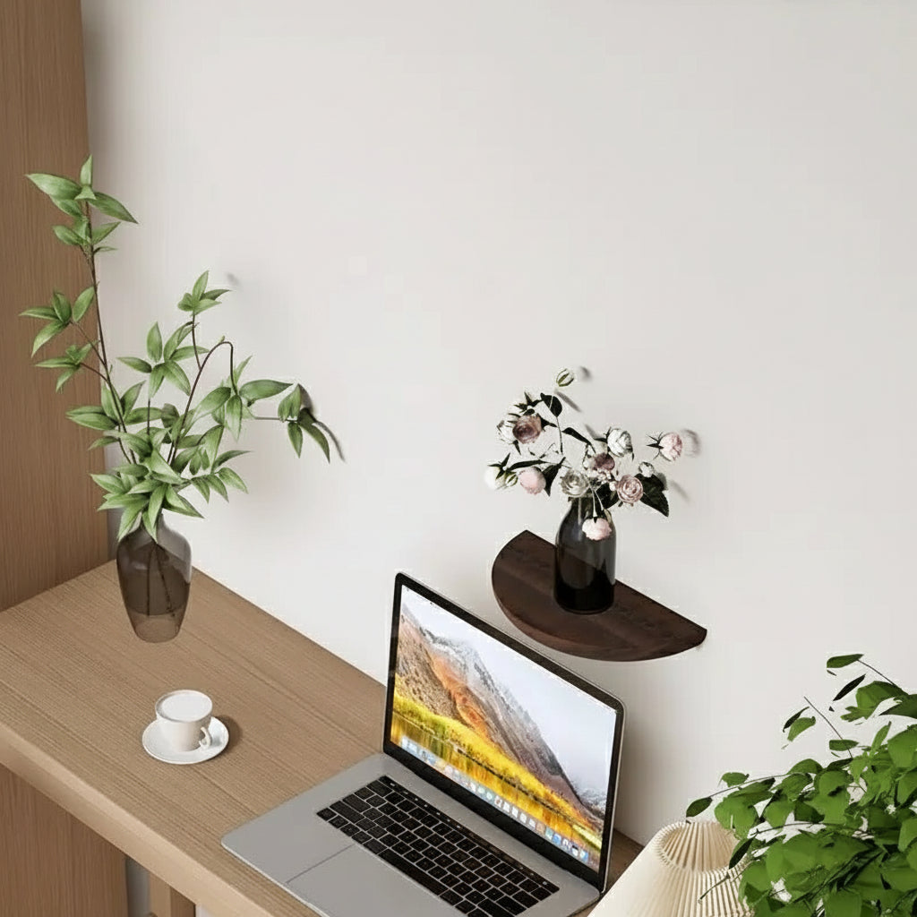 Curved Natural Wood Floating Display Shelf