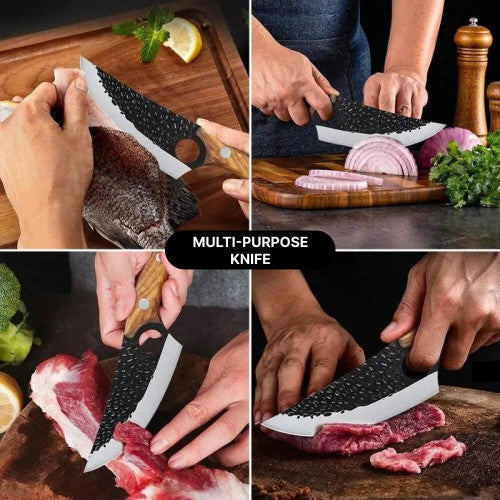 Handcrafted Kitchen Chef Knife with Ergonomic Wooden Grip