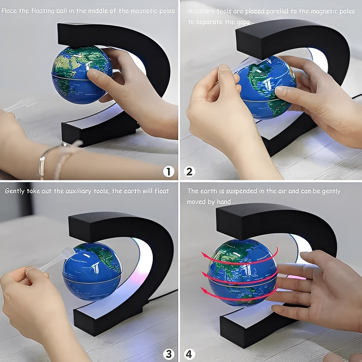 Floating World Globe with LED Illumination for Home or Office