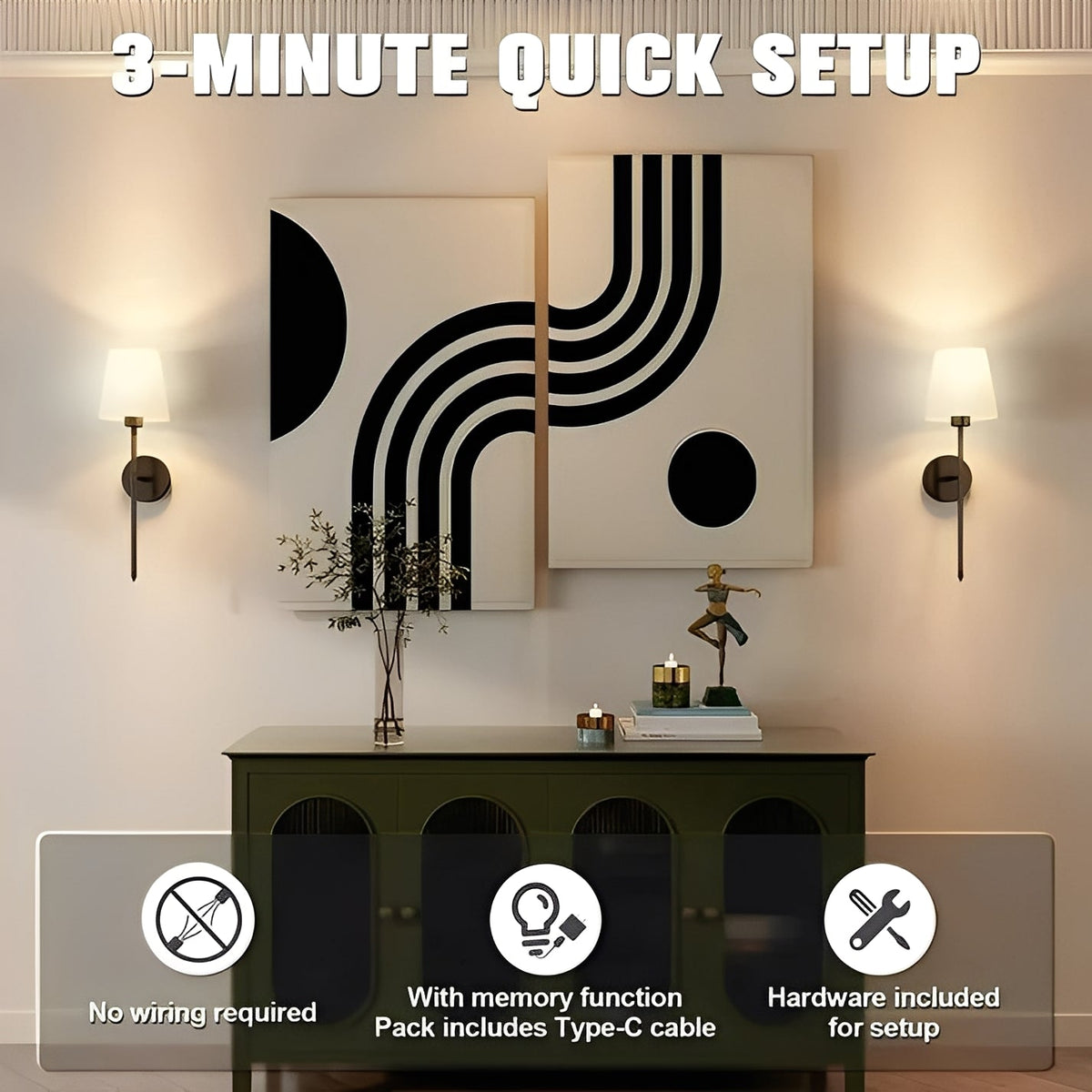 Versatile Wireless Wall Lamps with Customizable Lighting – Set of 2