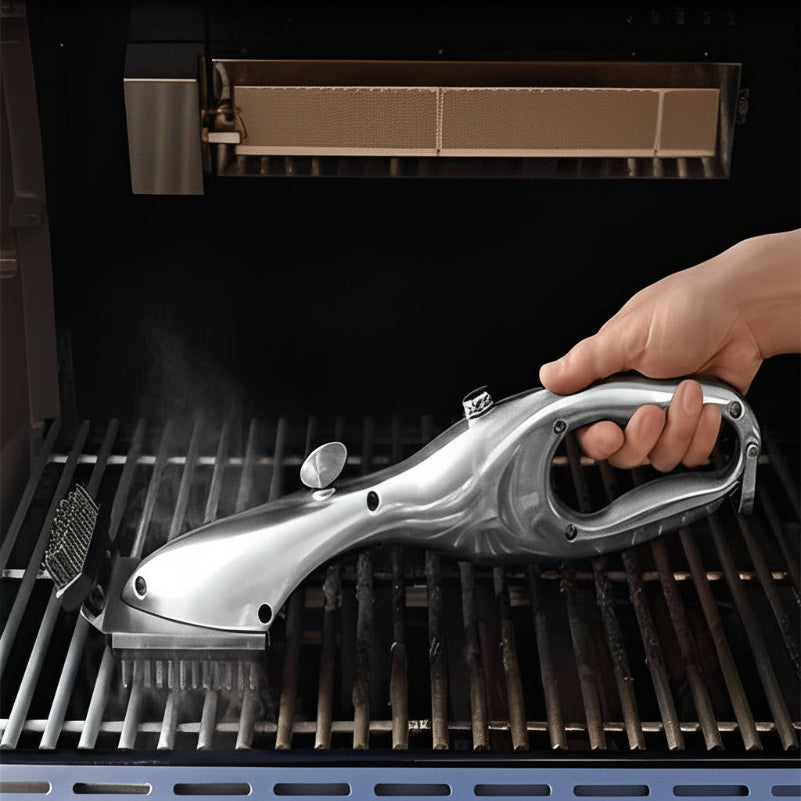 Steam-Enhanced Grill Cleaning Brush with Removable Heads