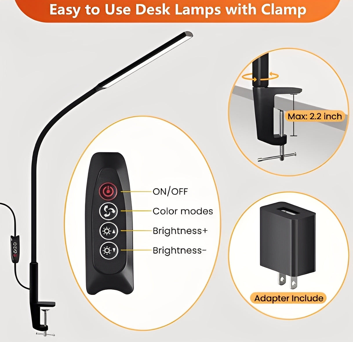 Versatile LED Lamp with Adjustable Neck and Three Brightness Modes