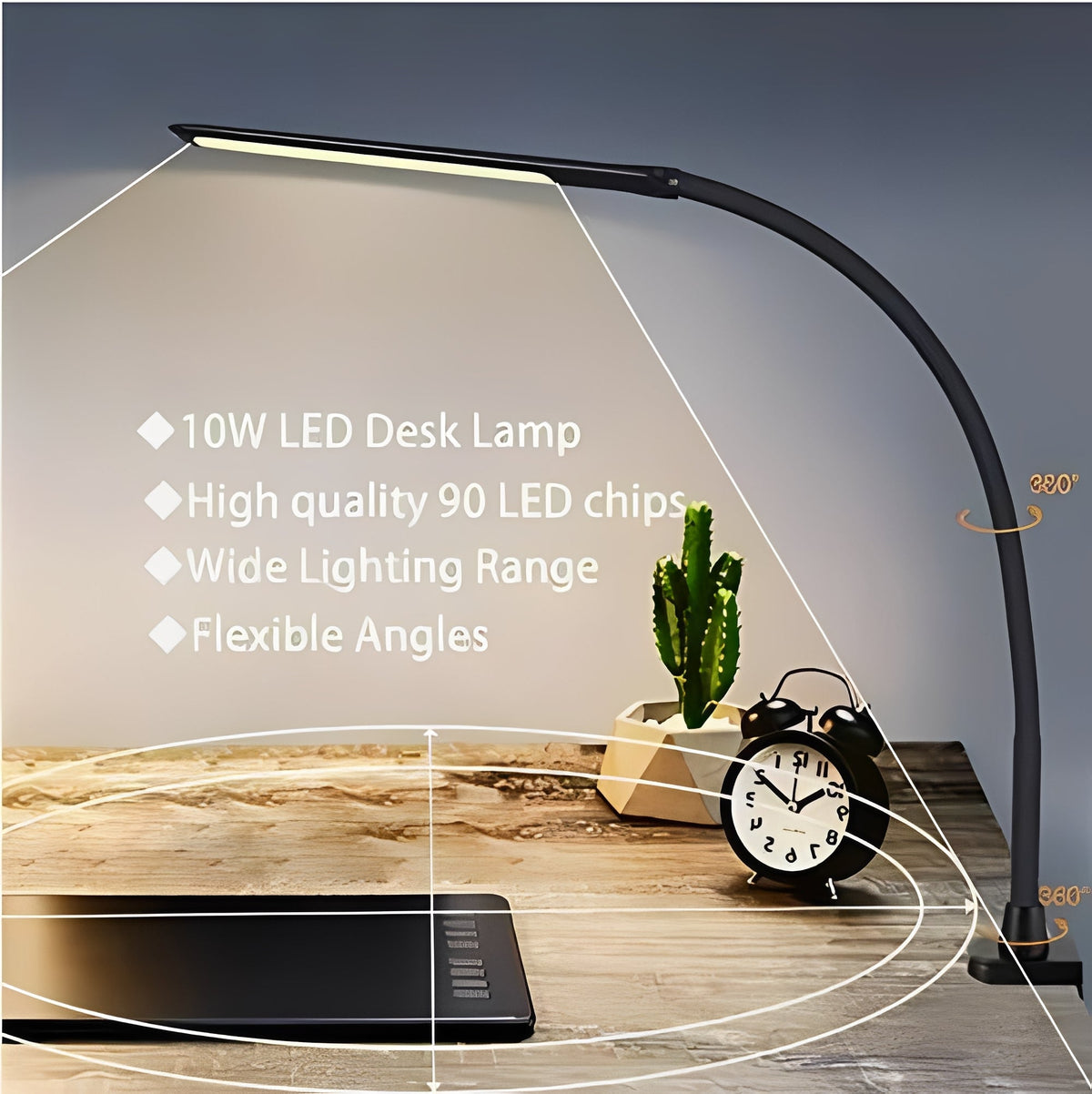 Versatile LED Lamp with Adjustable Neck and Three Brightness Modes