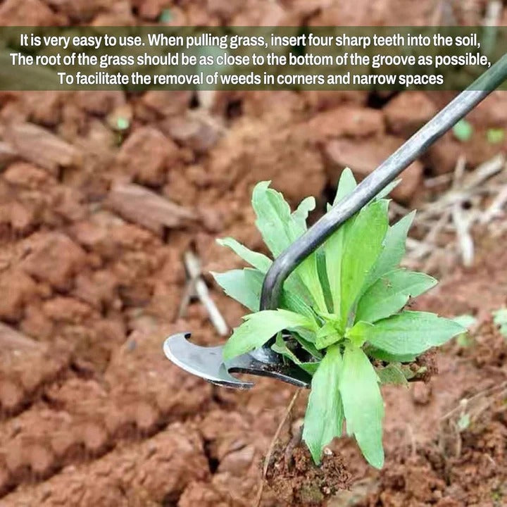 Ergonomic Handheld Weed Extractor with Steel Tines for Garden Use
