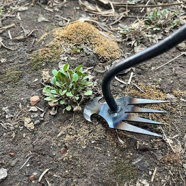 Ergonomic Handheld Weed Extractor with Steel Tines for Garden Use