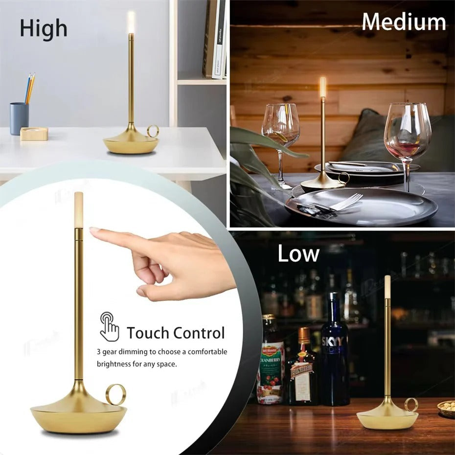 Portable LED Table Lamp with Rechargeable Candle Glow