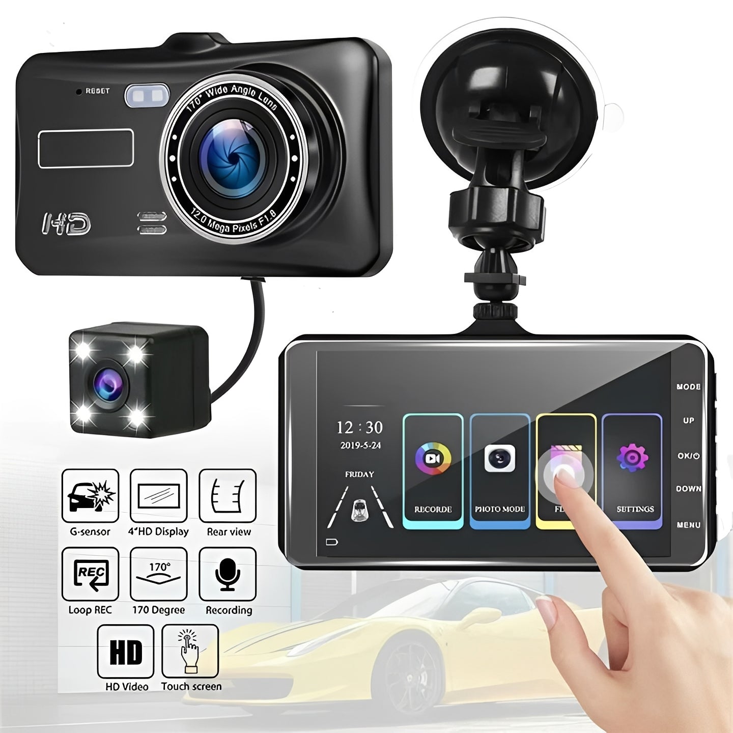 Dual Camera System for Front and Rear 1080P Recording