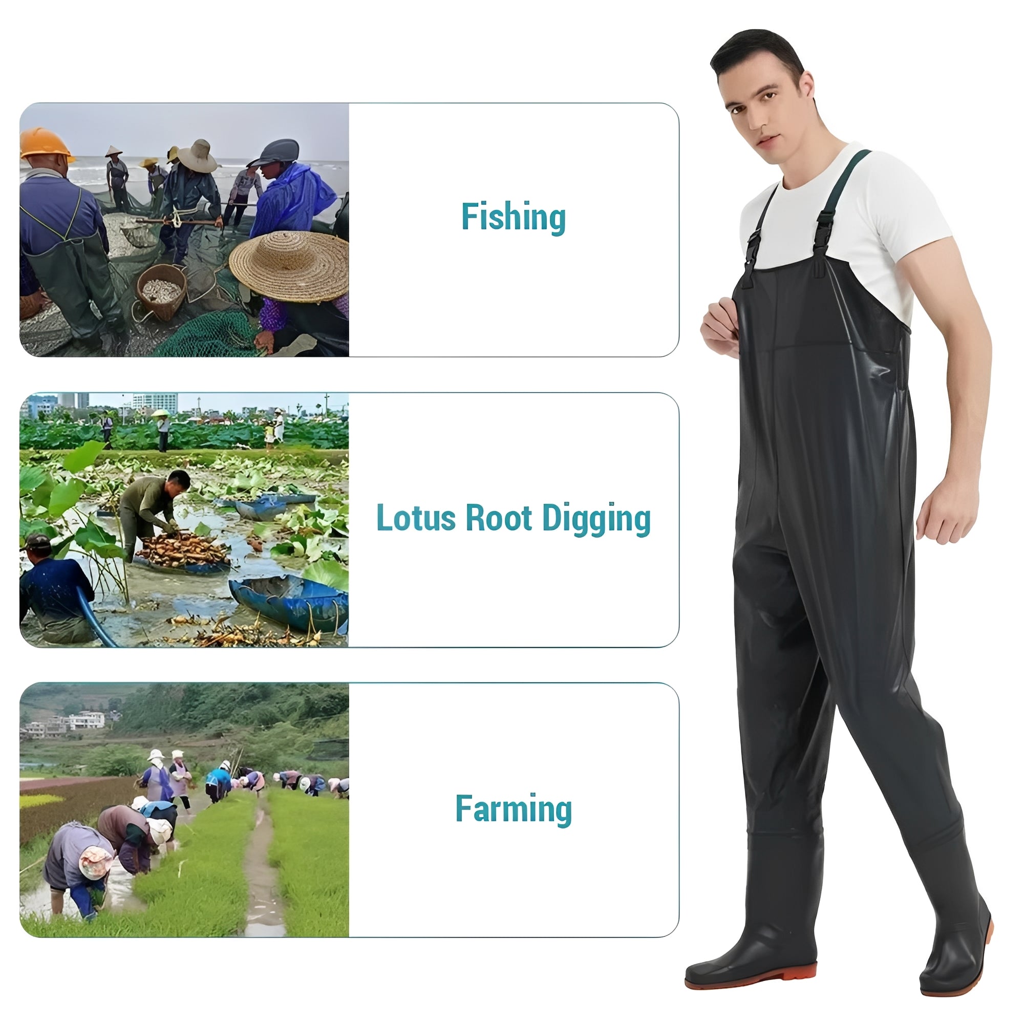 Heavy-Duty Water-Resistant Chest Waders with Traction Boots