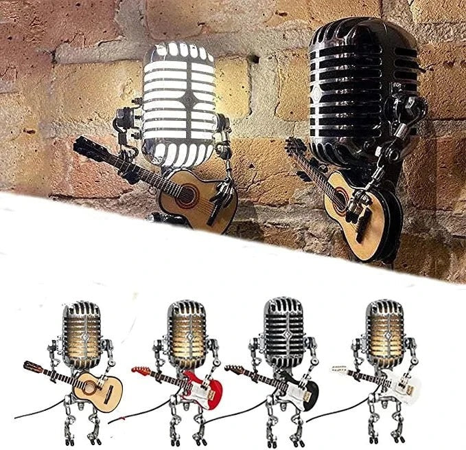 Retro-Inspired Robot Lamp with Microphone and Guitar Accents