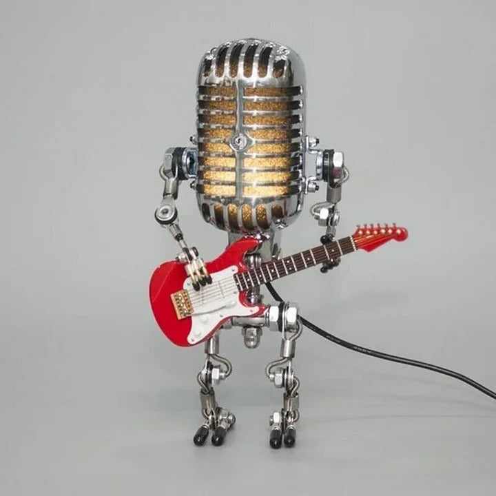 Retro-Inspired Robot Lamp with Microphone and Guitar Accents