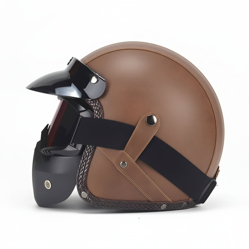Classic Open Face Motorcycle Helmet with Removable Face Cover