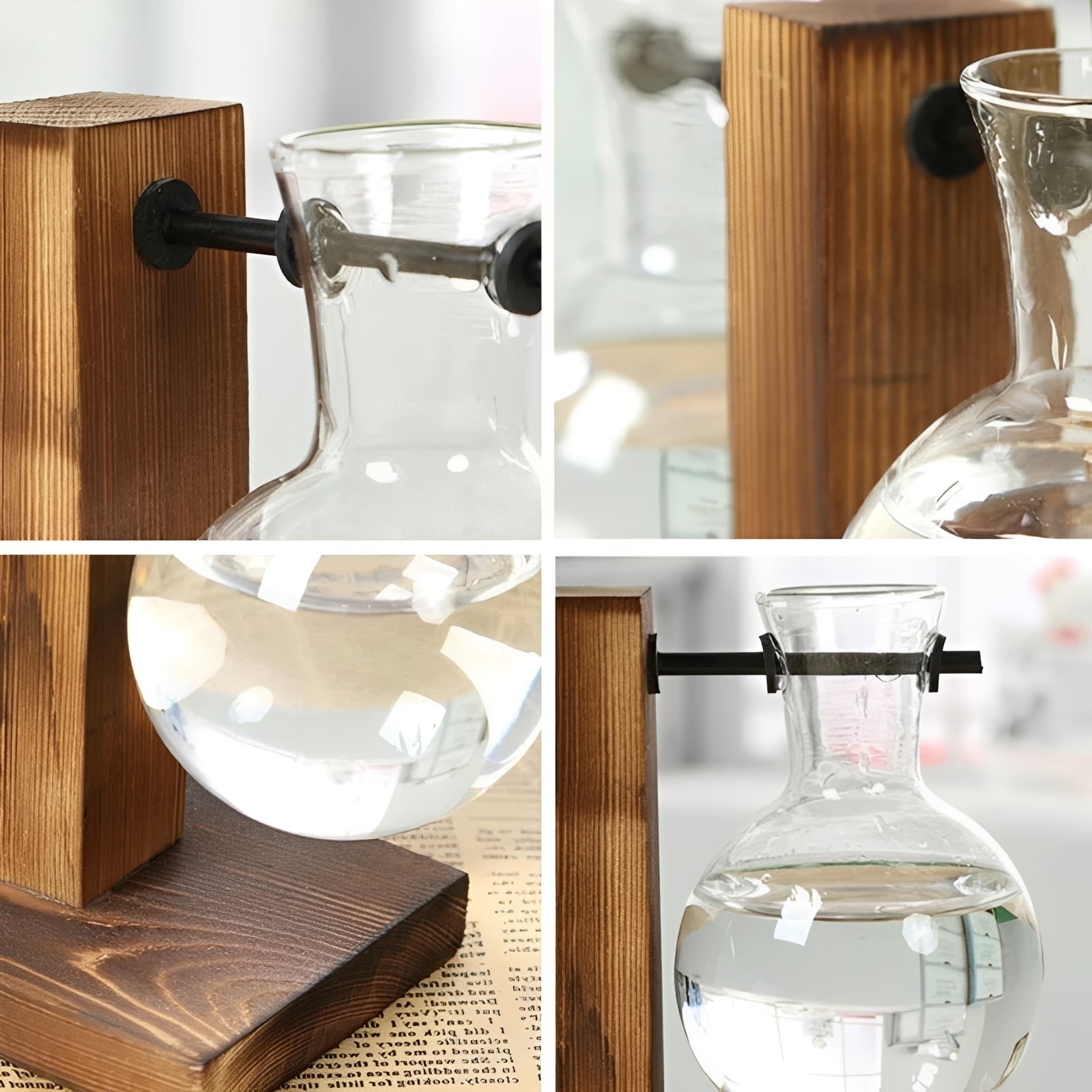 Elegant Hydroponic Vase with Natural Wood Stand