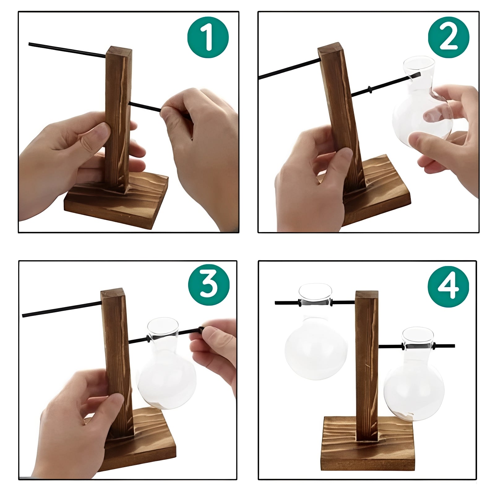 Elegant Hydroponic Vase with Natural Wood Stand