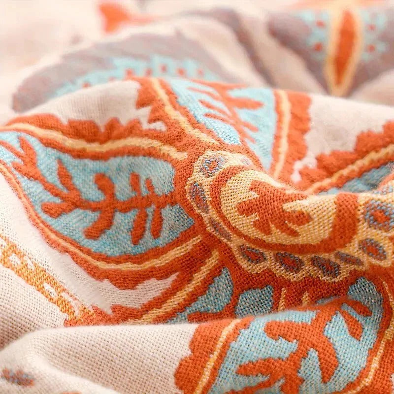 Chic Cotton Throw Blanket with Elegant Floral Design