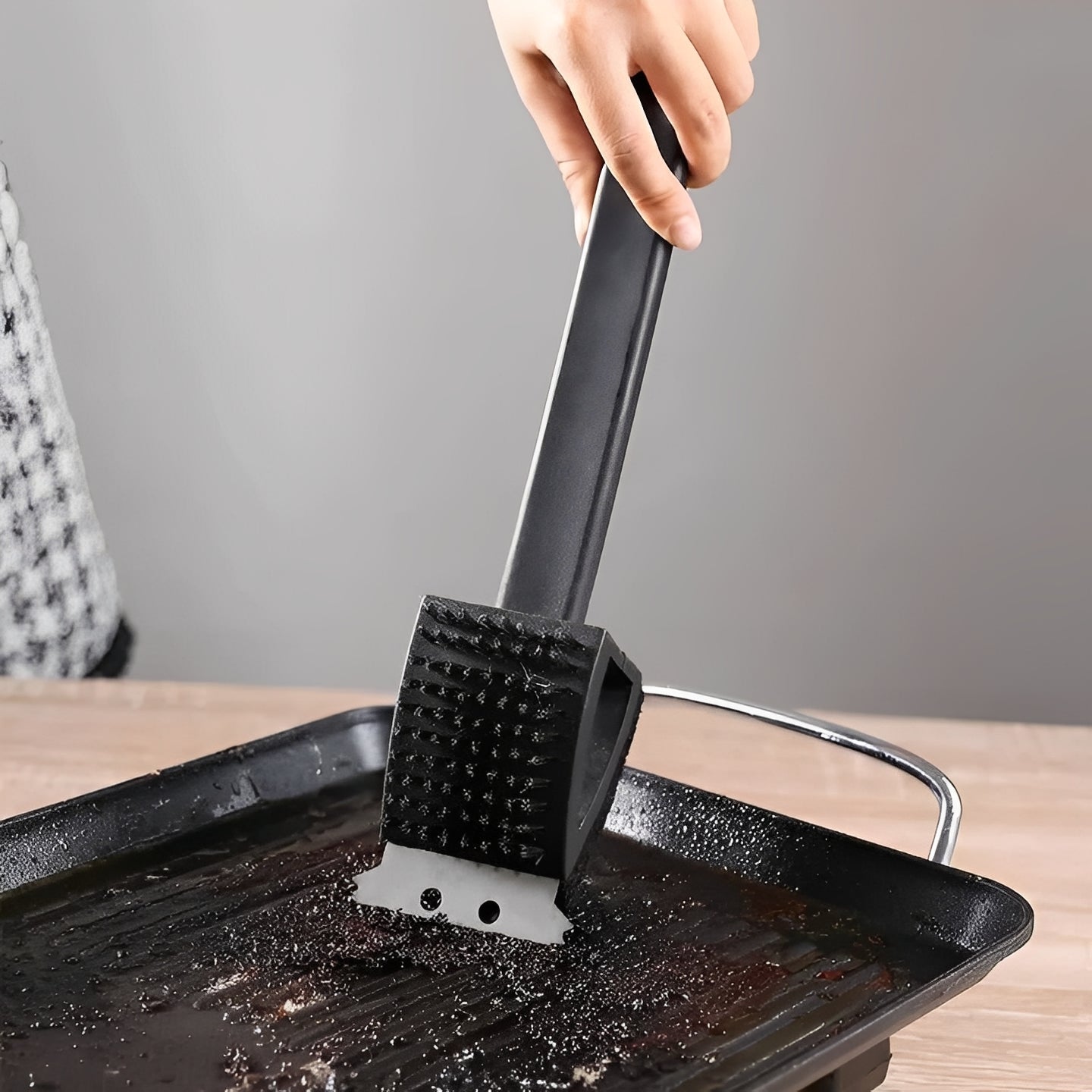 All-in-One Grill Cleaner with Scraper and Sponge Attachment