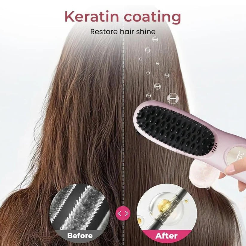 Cordless Ceramic Hair Straightening Brush with Smart Heat Control