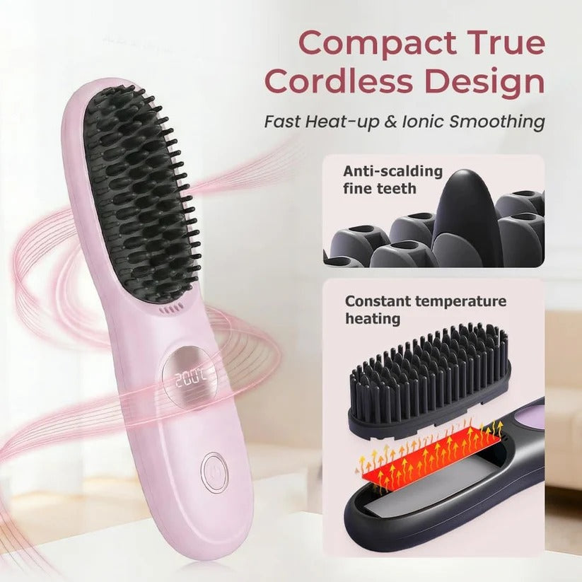 Cordless Ceramic Hair Straightening Brush with Smart Heat Control