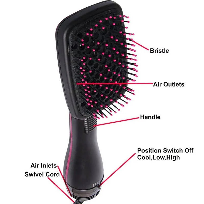 Effortless 1000W Paddle Hair Dryer Brush with 3 Heat Modes
