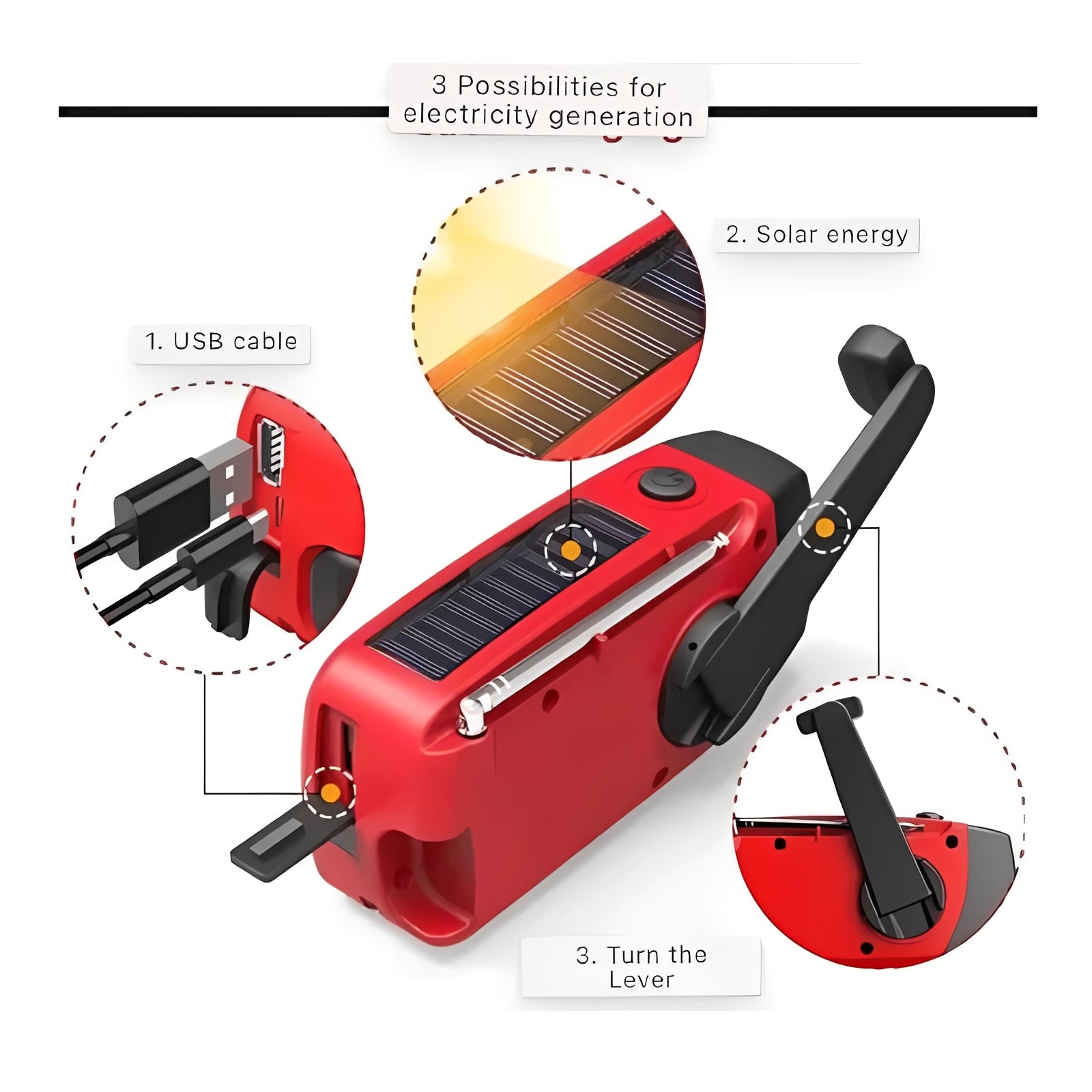 Multi-Function Emergency Radio with Hand Crank, Flashlight, and Phone Charger
