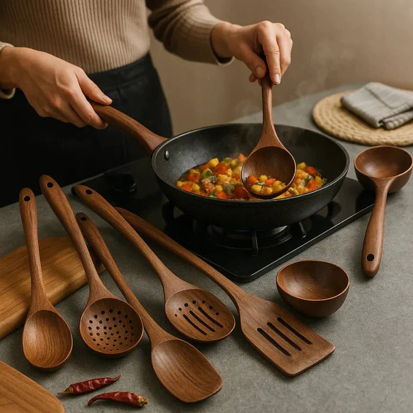 Elegant Acacia Wood Cooking Utensil Set for Everyday Use