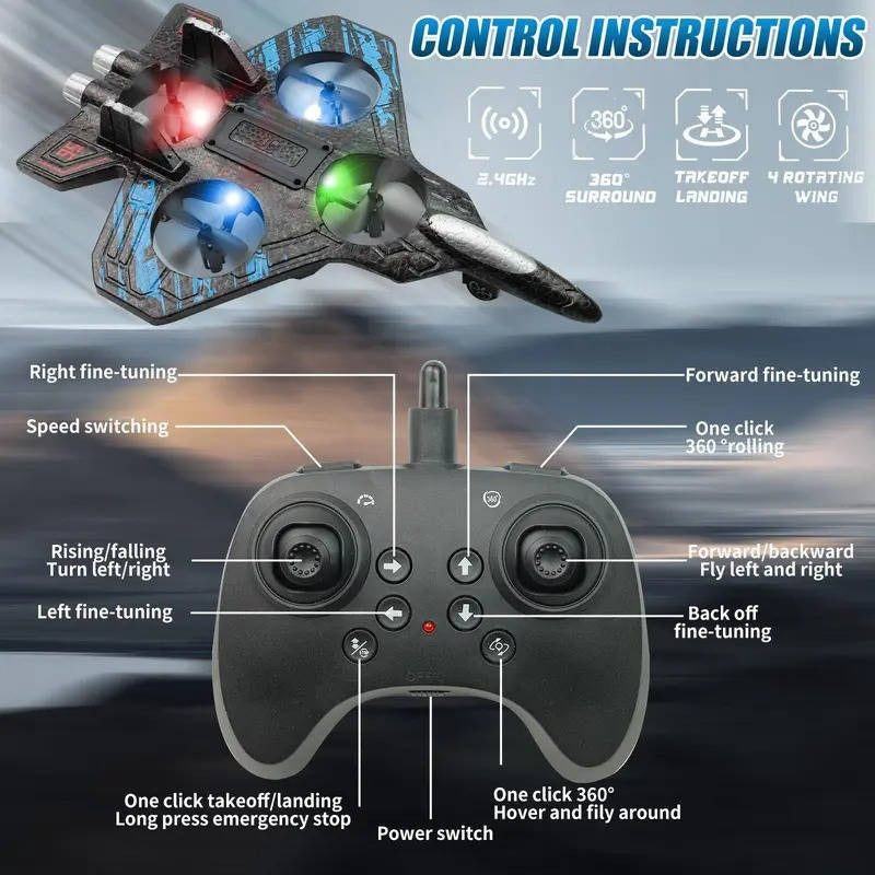 Easy-Fly Stunt Airplane with LED Lights and 360° Tricks