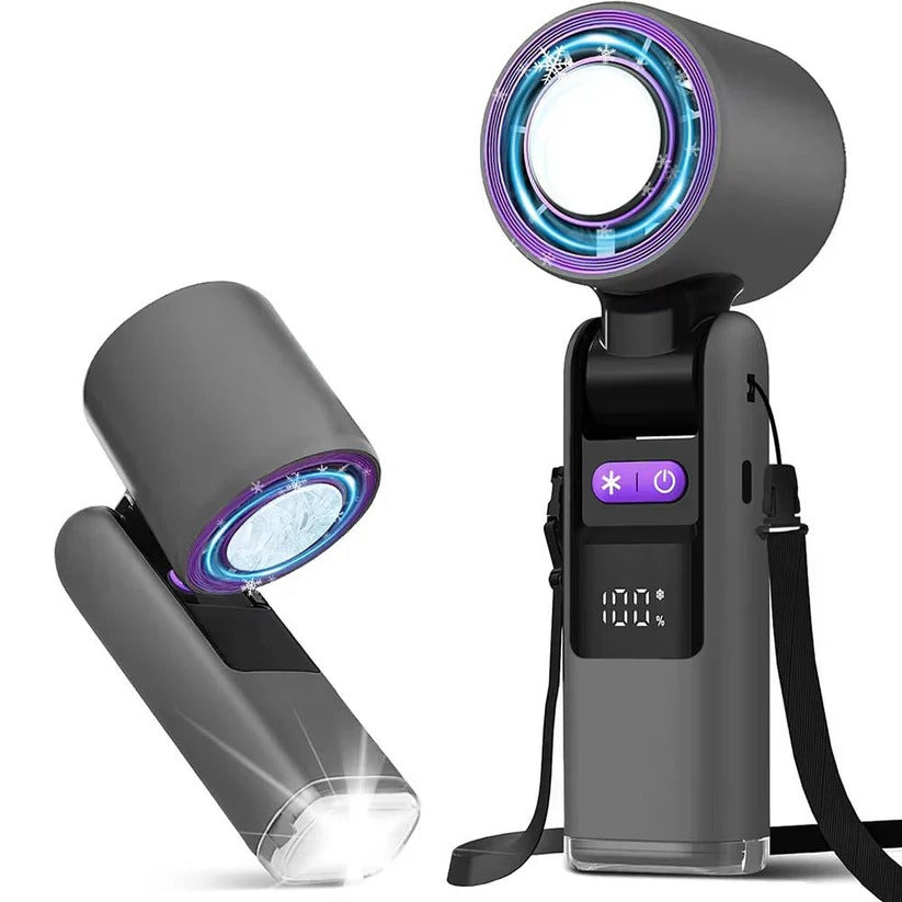 Versatile 3-in-1 Rechargeable Hand Fan with Flashlight & Display