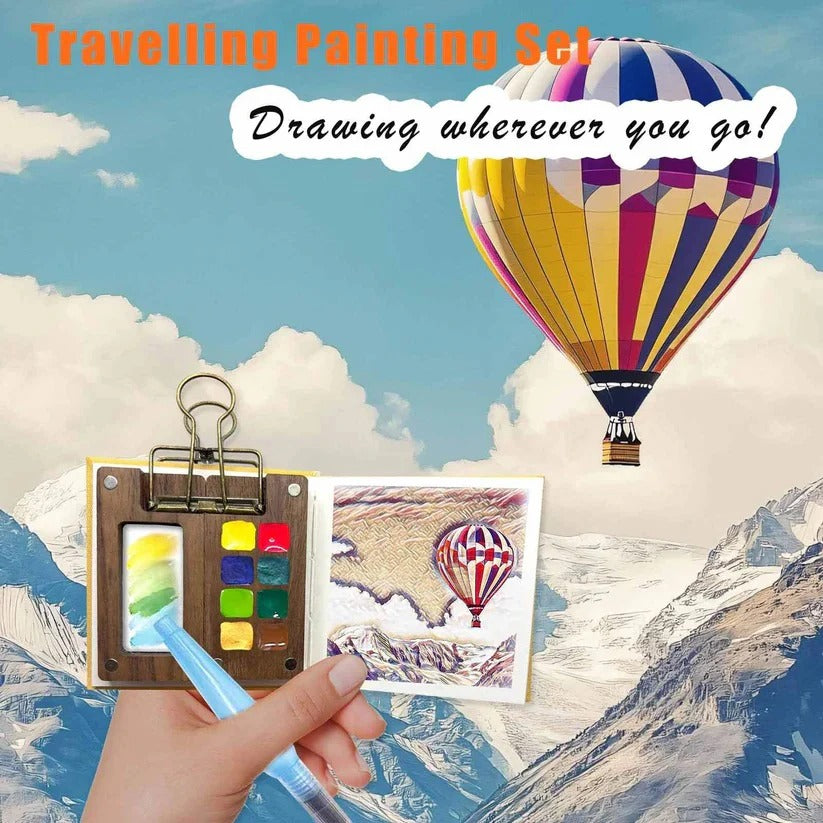 Compact Travel Watercolor Set with Easy-Access Palette and Brush