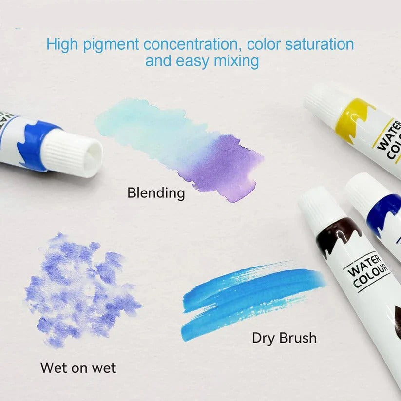 Compact Travel Watercolor Set with Easy-Access Palette and Brush